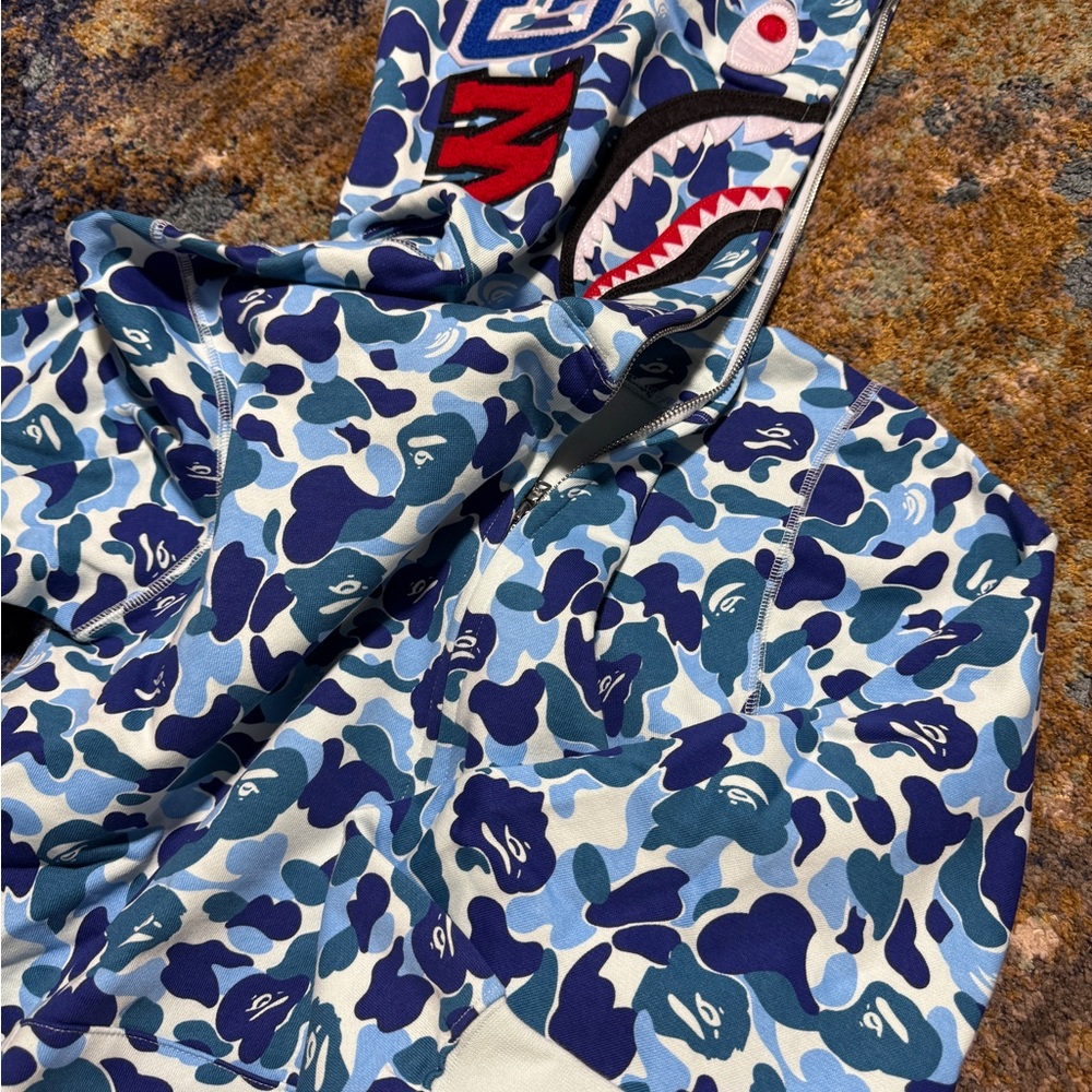 Bape Blue Camo Shark Zip Up Sweater